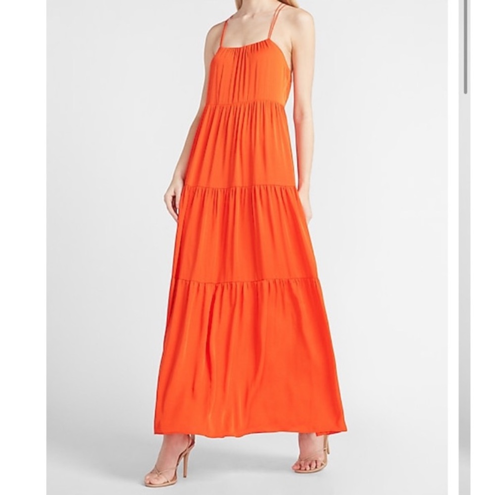 EXPRESS Tiered Cross-Back Maxi Dress